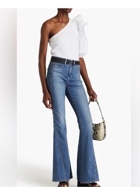 Veronica Beard Diantha one-shoulder white top ribbed puff sleeve Sz S/XS